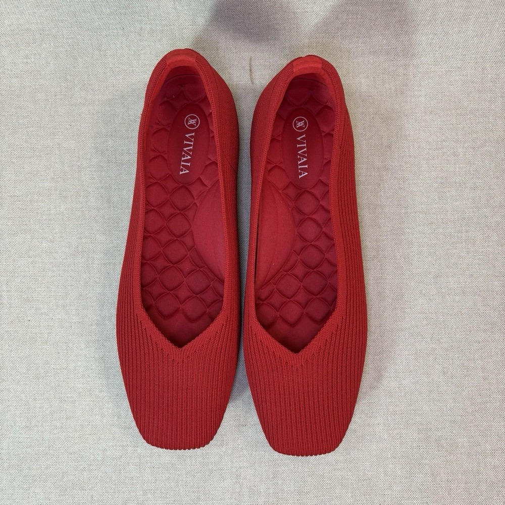 Vivaia Margot 2.0 Red Square Toe V Cut Comfort Ballet Flats EU40 US9 NWOB! - Picture 3 of 8